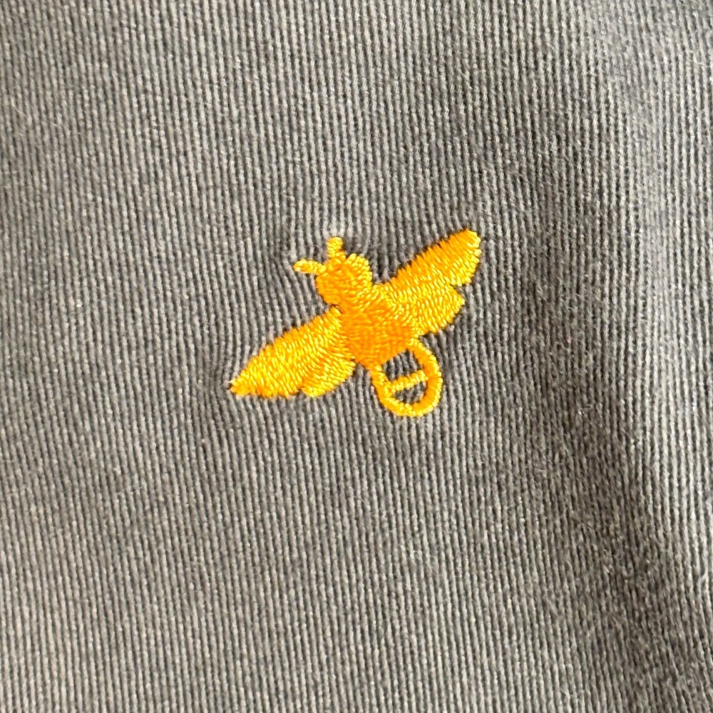 ModCloth Tapered Pants Womens Medium Gray Yellow Bee Embroidered Cotton Chino - Picture 8 of 13
